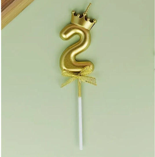 Lumanare De Ziua De Naștere Număr 2 Design Coroană Auriu Flippy Party
