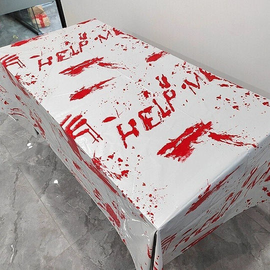 Tablecloth Flippy Foil Halloween Print Help Me 137 X 183 Cm White Red