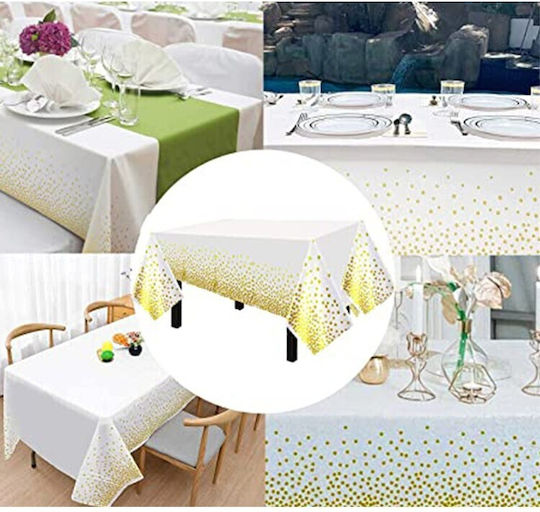 Tablecloth Flippy Foil Gold Stars Print Waterproof 137 X 274 Cm White