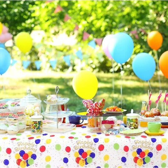 Husă De Masă Flippy Din Peva Print Balon La Mulți Ani 137 X 274 Cm Impermeabilă Rezistentă La Pete Curățare Rapidă Multicoloră