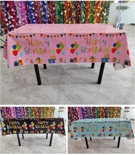 Tablecloth Flippy Foil Happy Birthday Balloon Print 137 X 183 Cm Blue