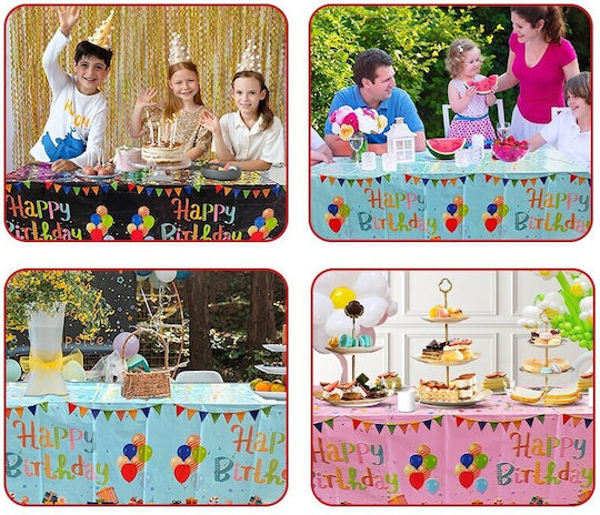 Tablecloth Flippy Foil Happy Birthday Balloon Print 137 X 183 Cm Blue