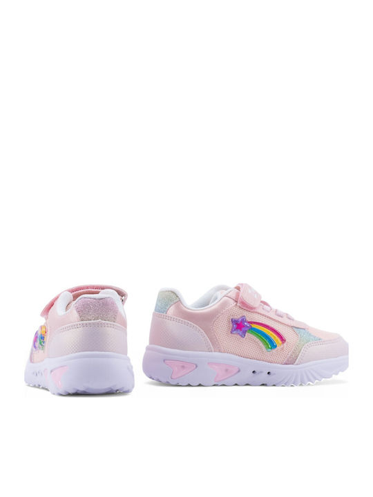 Παιδικά Sneakers Ανατομικά με Σκρατς & Φωτάκια Ροζ