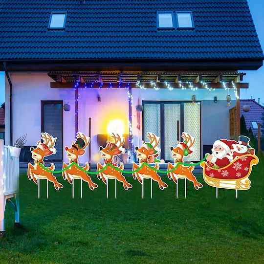 Decoratiune De Crăciun Tren De Grădină Flippy Tip 6 Figurine + Țepi Pentru Fixare În Pământ Model Ren Moș Crăciun Din Plastic Multicolor Rezistent La Apă