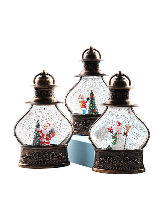 Crăciun Sticlos Lampion Negru Baterie 14.5x9cm.