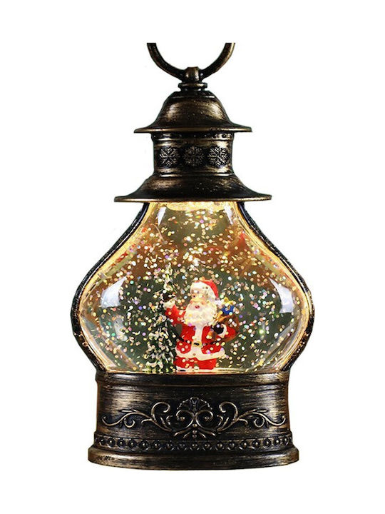 Crăciun Sticlos Lampion Negru Baterie 14.5x9cm.