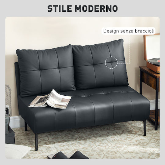 Two-Seater Couch Artificial Leather Black Velvet-Black Metal 115x73x83cm