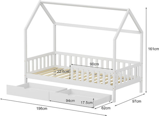 Phyllis Kids Bed Montessori Single with Storage Space White for Mattress 90x190cm