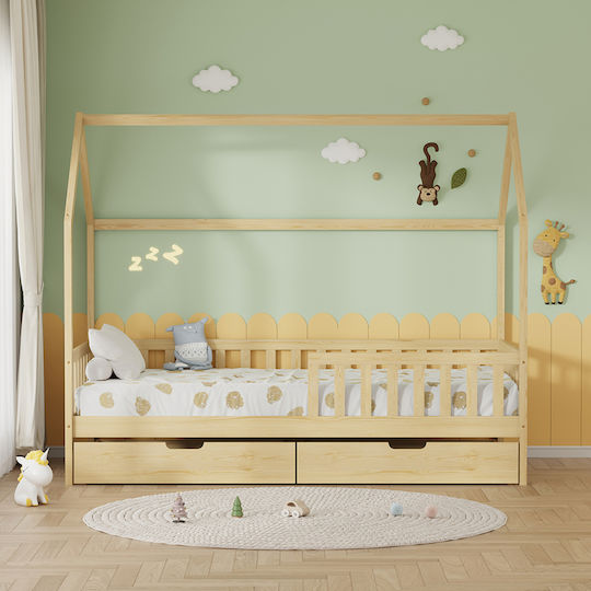 Phyllis Kids Bed Montessori Single with Storage Space Beige for Mattress 90x190cm