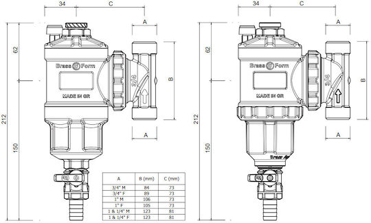 Brass Form 2421 3/4" Μαγνητικό Φίλτρο για Λέβητα