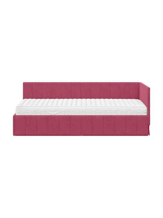 Ein Einzelbett Mit Samt Rot Mit Lattenrost & Matratze 80x200cm