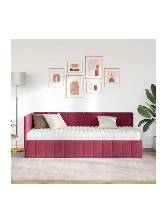 Ein Einzelbett Mit Samt Rot Mit Lattenrost & Matratze 80x200cm