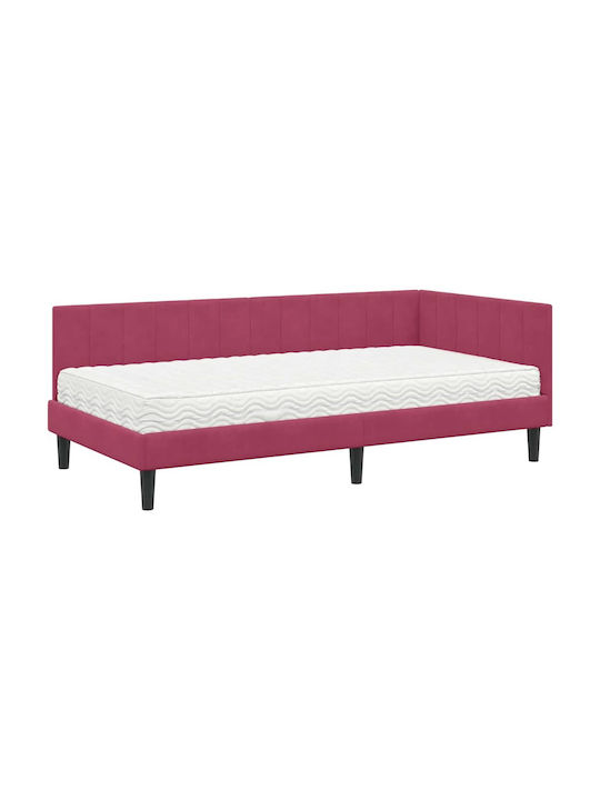 Einzelbett Mit Samt Rot Mit Lattenrost & Matratze 90x190cm