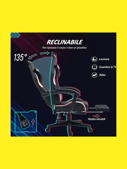 HomCom 921-794V00BK Gaming Stuhl mit Fußstütze Rosa