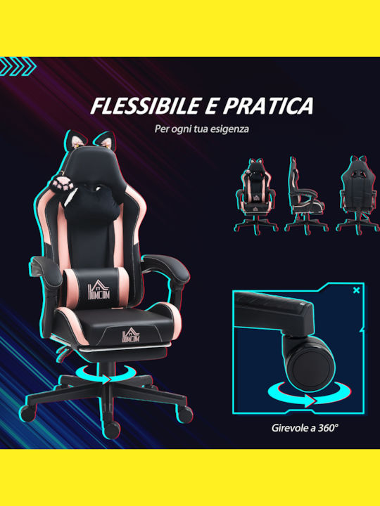 HomCom 921-794V00BK Gaming Stuhl mit Fußstütze Rosa