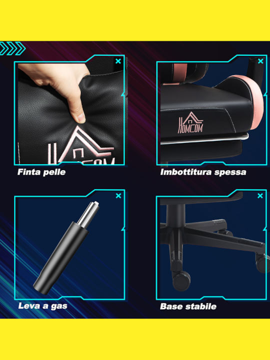 HomCom 921-794V00BK Gaming Stuhl mit Fußstütze Rosa