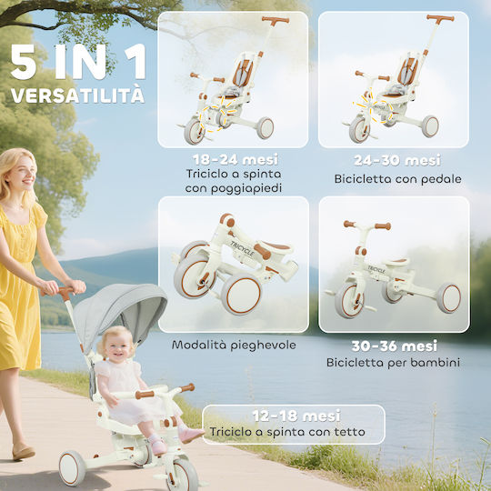 Aiyaplay Foldable and Convertible 5 in 1 Kids Tricycle for 1-3 Years White Cream