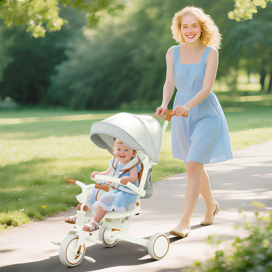 Aiyaplay Foldable and Convertible 5 in 1 Kids Tricycle for 1-3 Years White Cream