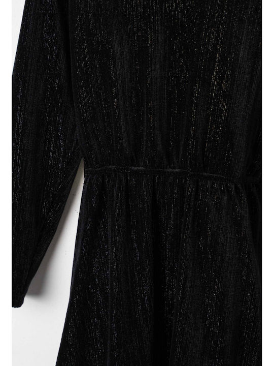 Children's Dress Long Sleeve Velvet Black, Silver