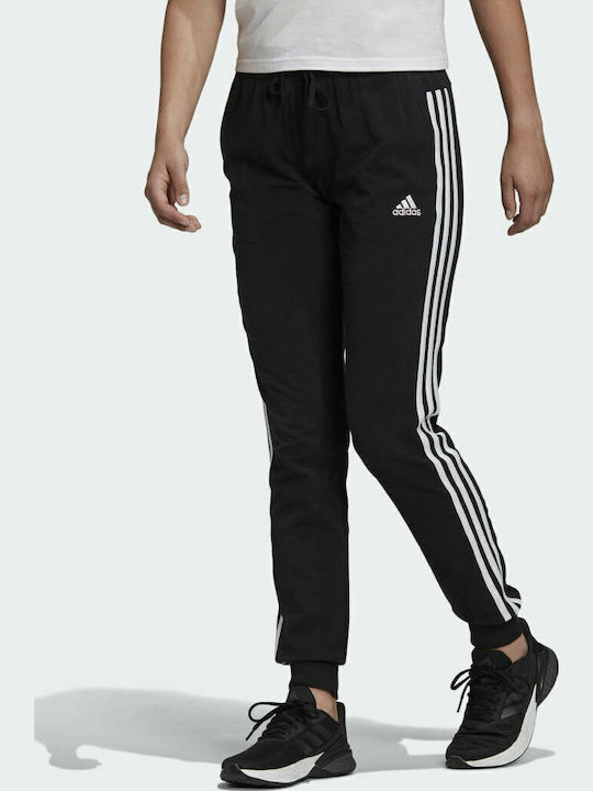 Essential 3-Stripes Ψηλόμεσο Παντελόνι Φόρμας με Λάστιχο Μαύρο