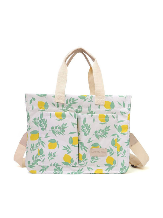 Geantă De Umăr Multifuncțională Flippy Cu Închidere Snap Imprimare Lămâie Material Textil 33.5 X 25 X 14.5 Cm Alb Galben