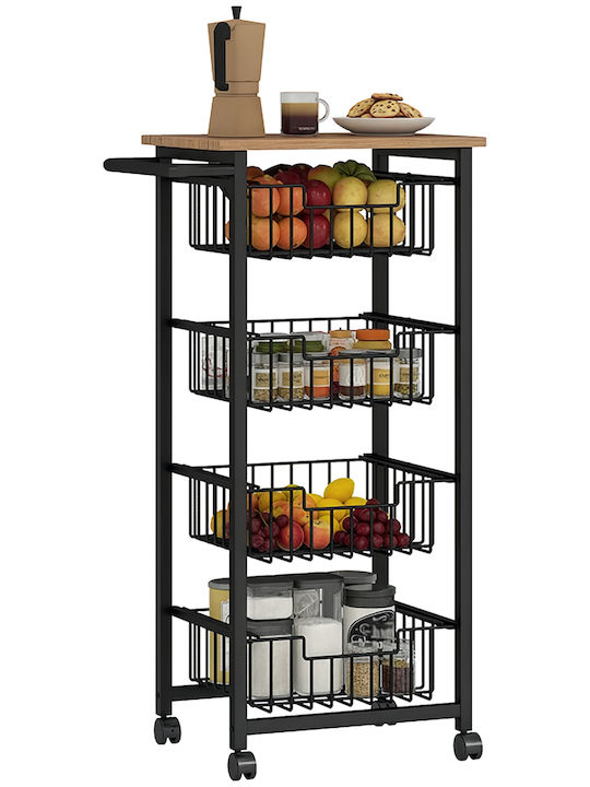 HomCom Wooden Kitchen Trolley 4 Tiers Black 49.5x31x91cm