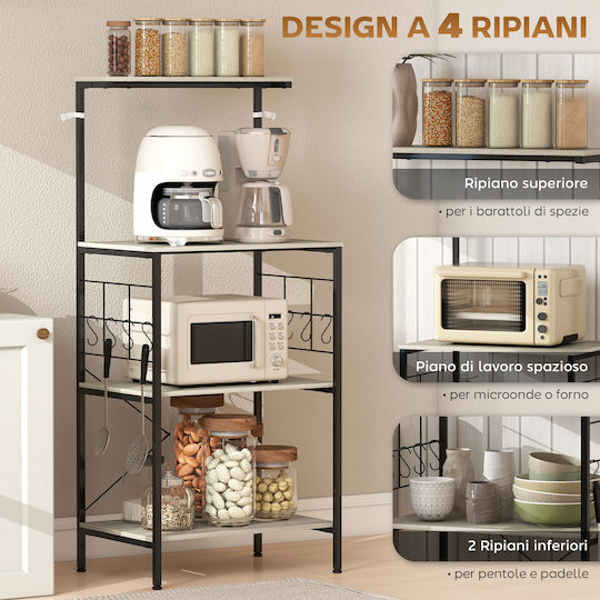 HomCom Kitchen Rack Metallic 4 Tiers Black 60x42x134.5cm