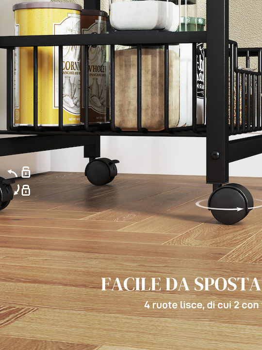 HomCom Wooden Kitchen Trolley 4 Tiers Black 49.5x31x91cm
