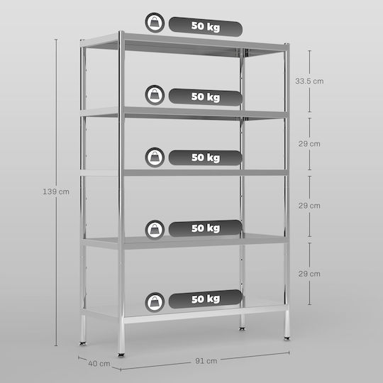 HomCom Küchengestell Silber 91x40x139cm