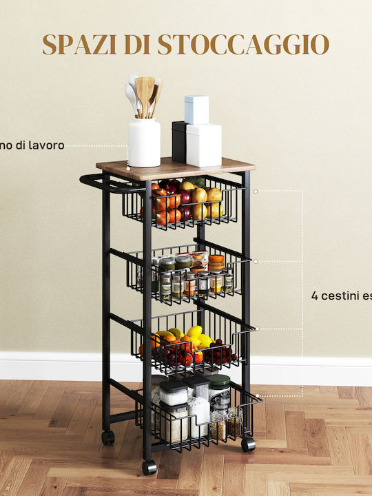 HomCom Wooden Kitchen Trolley 4 Tiers Black 49.5x31x91cm