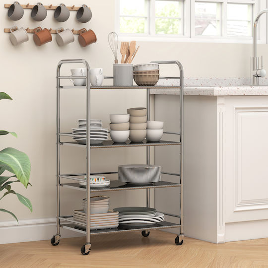 HomCom Multifunctional Kitchen Trolley Silver 60x35x100cm