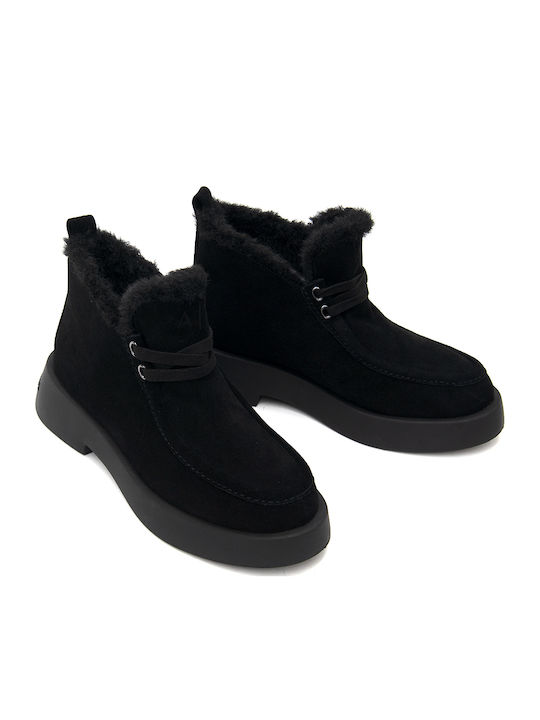 Suede Women's Ankle Boots with Fur Black