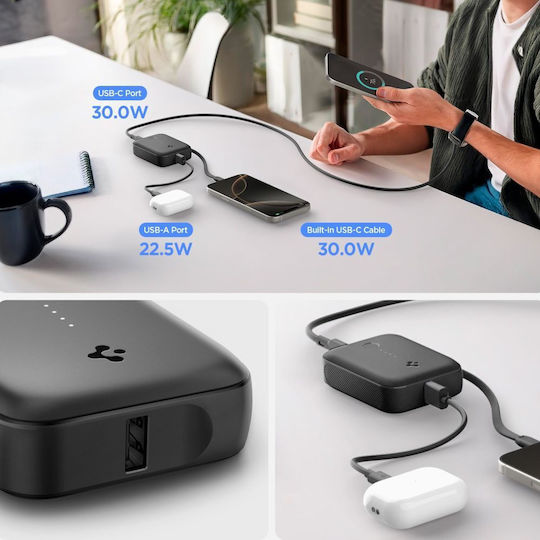 Spigen EA3010BT Power Bank 10000mAh 30W με Θύρα USB-A και Θύρα USB-C Μαύρο
