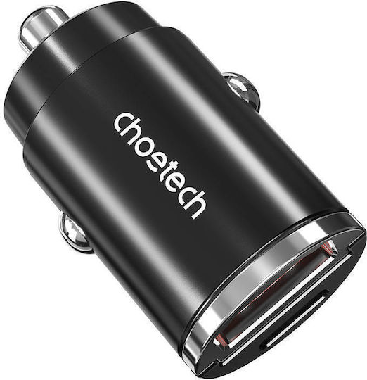 Choetech TC0006 Autoladegerät 30W mit Anschlüssen: 1xUSB-A 1xType-C Schwarz