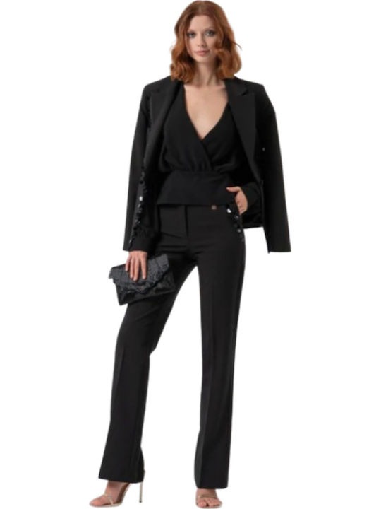 Damen Chino Hose in Bootcut Passform Schwarz