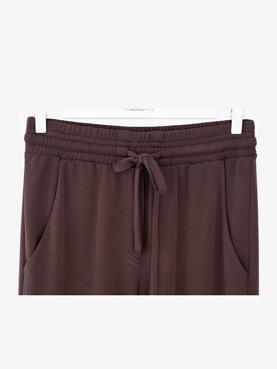 Women's Fabric Trousers with Elastic Straight Line Dark Bordeaux