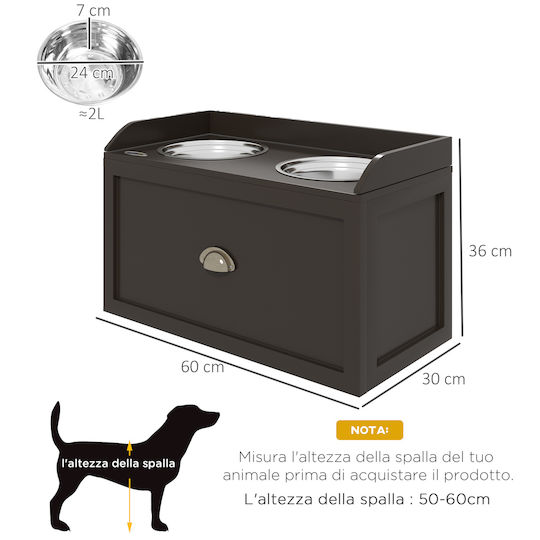 Pawhut Stainless Steel Food Bowl for Dog & Cat 2L 60x30x36cm
