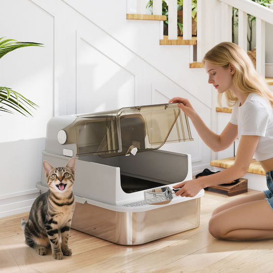 Pawhut Cat Toilet Closed Gray L70 x W50 x H46.5cm