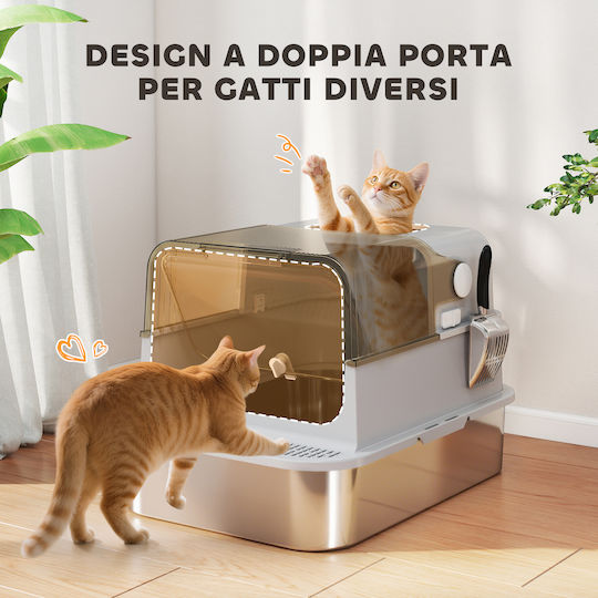 Pawhut Cat Toilet Closed Gray L70 x W50 x H46.5cm