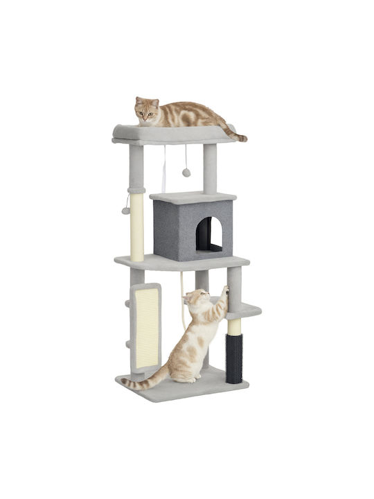 Pawhut Tall Multi-Level Cat Tree 132 cm House Bed Scratching Posts Brush Ball Gray D30-842v01lg