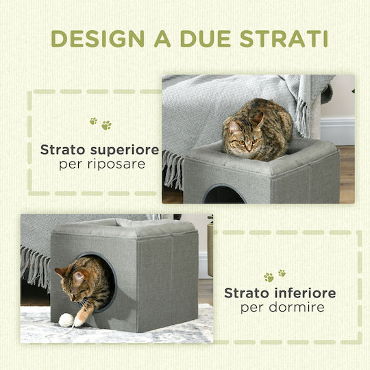 Pawhut Double Level Cat House Cushion Knitted Wood Polyester Plastic 36.5x36.5x33 Cm Green D30-632v00gn