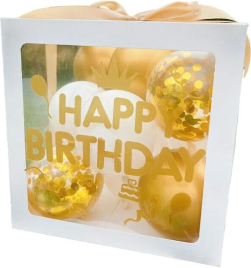 Cutie Balon Flippy Temă De Ziua De Naștere Design Script La Mulți Ani Balon Aurii Albe Panglică Inclus Contur Alb Transparent 30x30 Cm