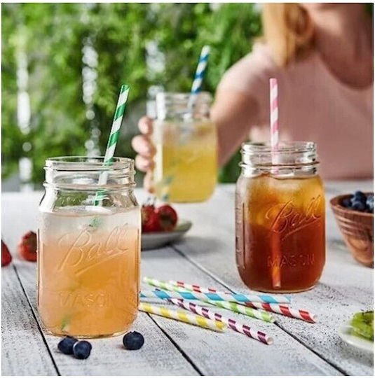 Set 25 Straws Flippy Paper 20 Cm Striped Pattern Multicolor