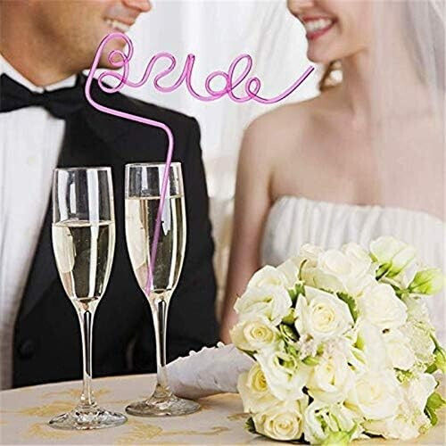 Plastic Straws Flippy Bride Design Wedding Theme Diameter 0.5 Cm Pink