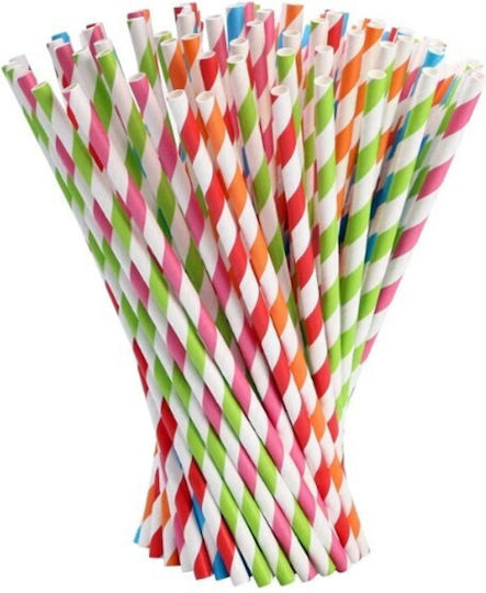 Set 25 Straws Flippy Paper 20 Cm Striped Pattern Multicolor