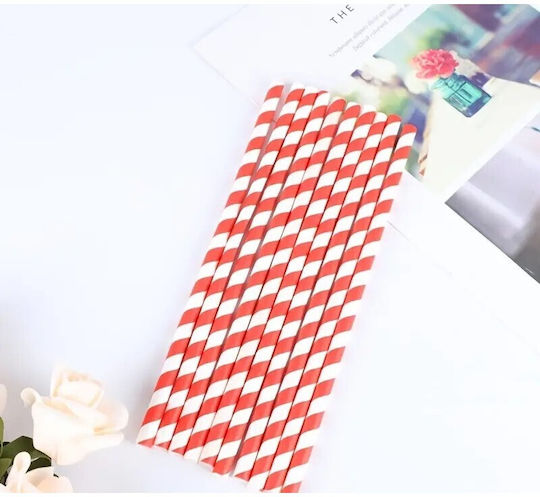 Set 16 Strohhalme Flippy Weihnachten Tisch Papier 19,7 Cm Weiß-Rot