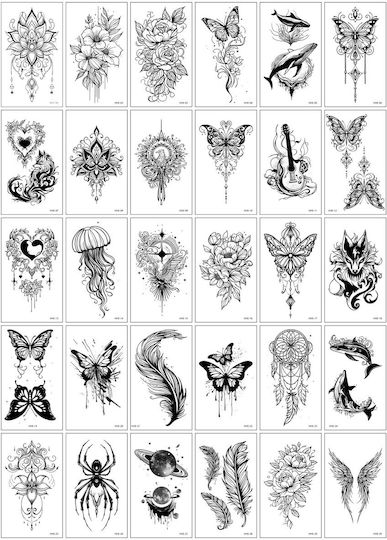 Set 30 Temporary Tattoos Flippy Water-based Model 6 Black