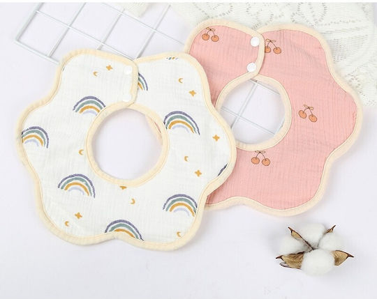 Σαλιάρα από 100% Βαμβάκι με Κουμπί White, Rainbow για 12 m+