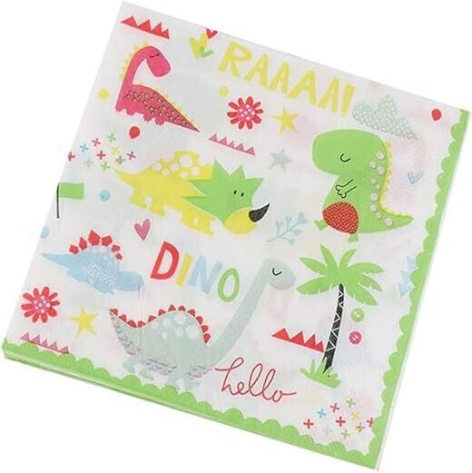 Set 20 Dinner-Servietten Flippy Dino Park Collection 17 X 17 Cm Papier Mehrfarbig