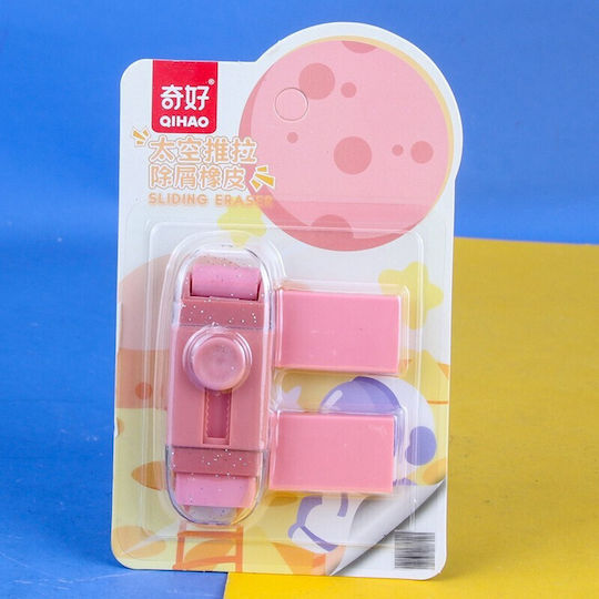 Retractable Eraser Flippy Astronaut Push-pull Model Students Push-type Eraser Two Replacement Erasers In Set Pink